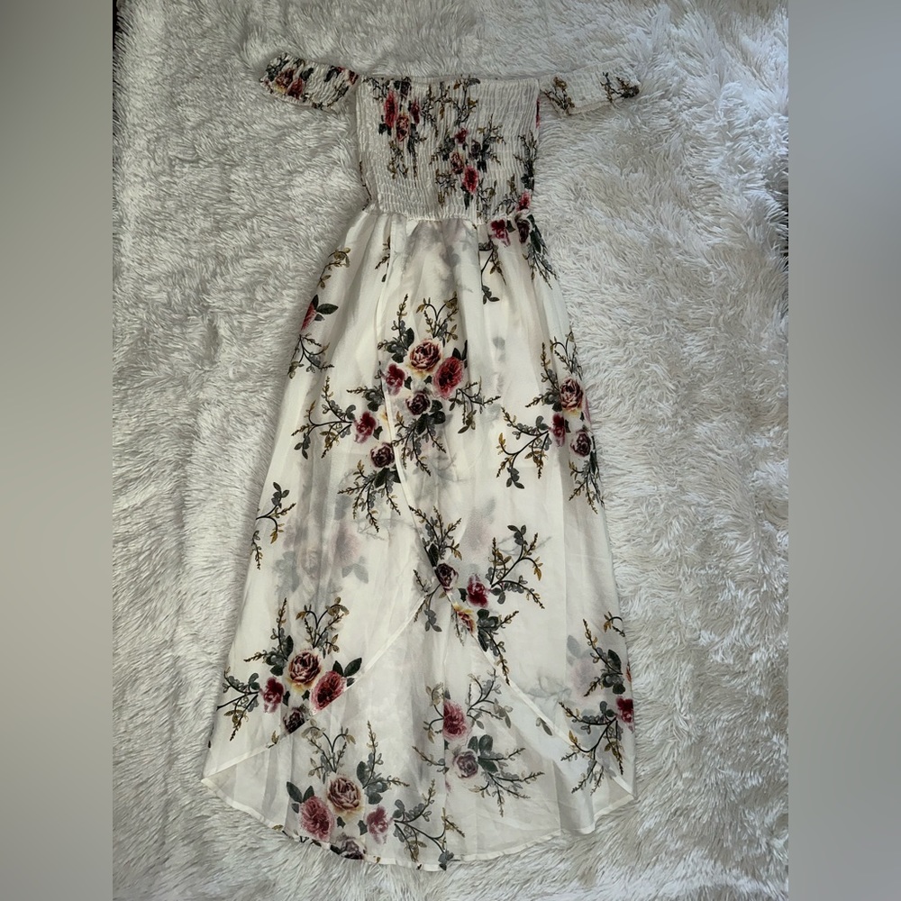 Floral off the shoulder white dress